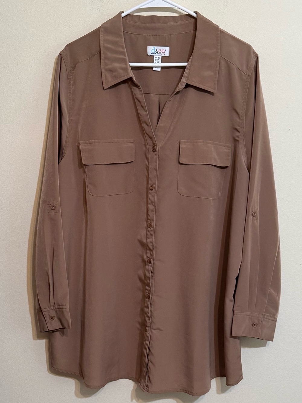 Denim & Co Women's Brown Button-Up Shirt Blouse 2X